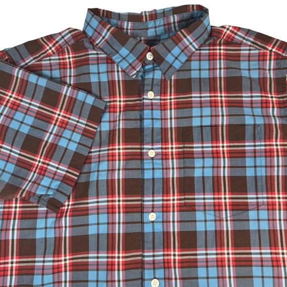Patagonia Other - Patagonia Button Down Mens M Blue Red Plaid Short Sleeve Organic Cotton Shirt